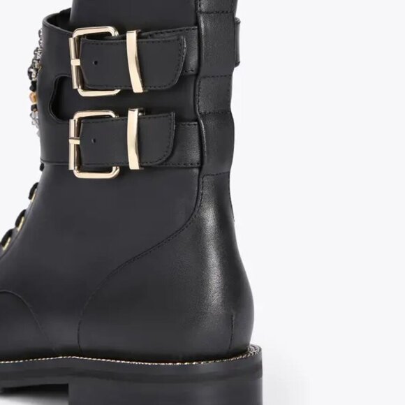 Kurt Geiger Black Leather Sutton Rhinestone Embellished Eye Combat Boot  Size 6 - Picture 12 of 12